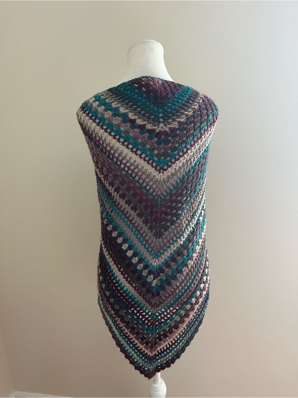 Handmade Teal and Plum Crochet Shawl Blanket
